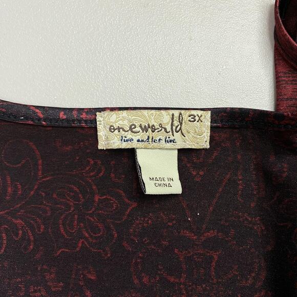 One World Tunic Top Womens 3X Red Black Embellished Flowy Boho Whimsigoth Witchy - Picture 13 of 15